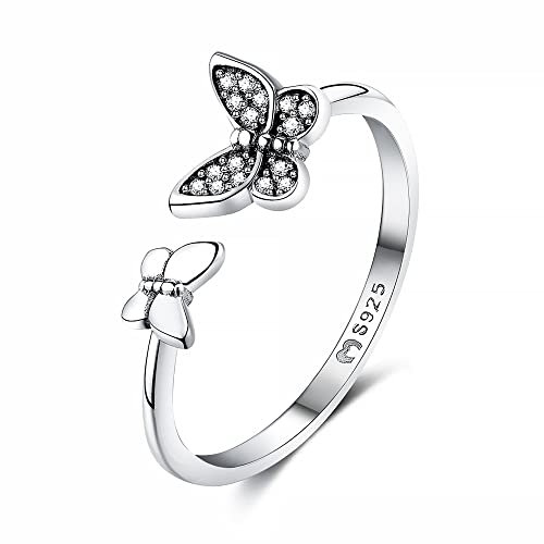 Ring für damen aus silber gebildet von zwei Schmetterlingen. Ringe für frauen aus silber mit silberner oder goldener Oberfläche. Schmuck damen ideal für Paare, Mütter, Freundinnen. Damen ringe silber