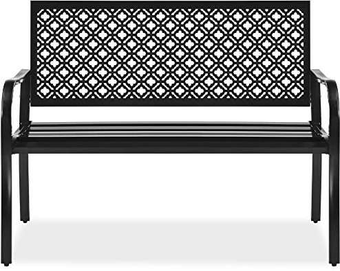 Best Choice Products Outdoor Bench 2-Person Metal Steel Benches Furniture for Garden, Patio, Porch, Entryway w/Geometric Backrest, 790lb Capacity – Black