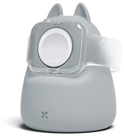 ELETIUO Charging Display Stand Compatible with Apple Watch Series 49/45/44/42/41/40/38mm iWatch Ultra/8/SE2/7/6/SE/5/4/3/2/1,Cute Ear Silicone Charging Dock Station Holder, Add Night Stand Mode,Grey