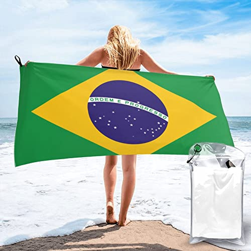 Lsjuee Mikrofaser-Strandtuch mit Brasilien-Flagge, schnell trocknend, übergroße Handtücher, Decke für Reisen, Pool, Camping