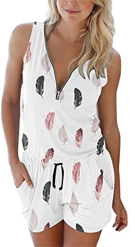 Enger Jumpsuit Damen Festlicher Jumpsuit Damen Pinke Latzhose Damen Ärmellos Jumpsuit Kurz Gestreifter Druck Overall Mit Reißverschluss Playsuit Mit Taschen Einteiler Damen Schwarz (Rosa, M)
