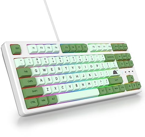 SOLIDEE Portable 80% Mechanical Gaming Keyboard,87 Keys Compact RGB LED Backlit Wired Keyboard with USB Cable,Office Keyboard with Linear Red Switch for Windows PC Mac(87 Matcha)