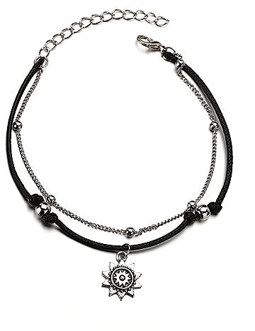 TONAUP Double Bracelet de Cheville Bohème Bracelet de Cheville Noir Soleil Réglable Cordon Chaîne de Pied pour Femme et Fille L'été Bijoux