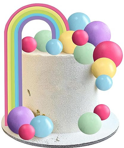 WIDEBG Boho Tortendeko Regenbogen Kuchen Dekoration Bunte Kugel Kuchendeko Mini Ball Cake Toppers Hochzeit Deko Mädchen Geburtstag Böhmische Kuchen Topper 36 Stück