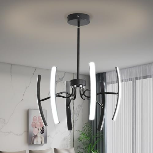 Lampadario Cucina LED Dimmerabile,Lampade A Sospensione Moderne Con 6 Corpo Lampada Ruotabile,Plafoniera Dimmerabile Nera 3000-6000K Per Soggiorno,Camera Da Letto, Sala Da Pranzo,60W φ800Xh560