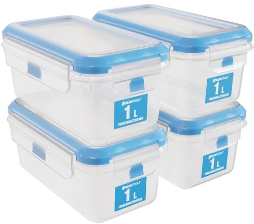 ATHLON TOOLS Juego de 4 recipientes herméticos de 1 L, 100 % herméticos y a prueba de fugas, de 40 a 100 grados, para todos los alimentos, sin BPA, para frigorífico (1 L, juego de 4)