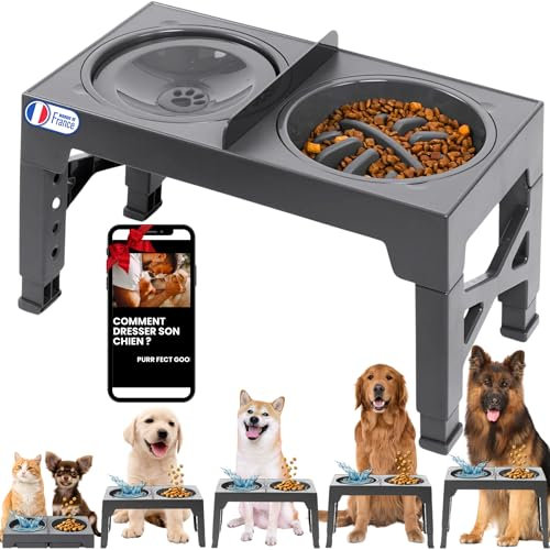 Gamelle Surelevee pour Chat/Chien Anti Glouton | Surélevée, idéal pour Chiens/Chats/Chiot de Petite et Grande Taille | Anti Eclaboussure, Anti-Glouton et Anti-Renversement | Pliable Retractable |