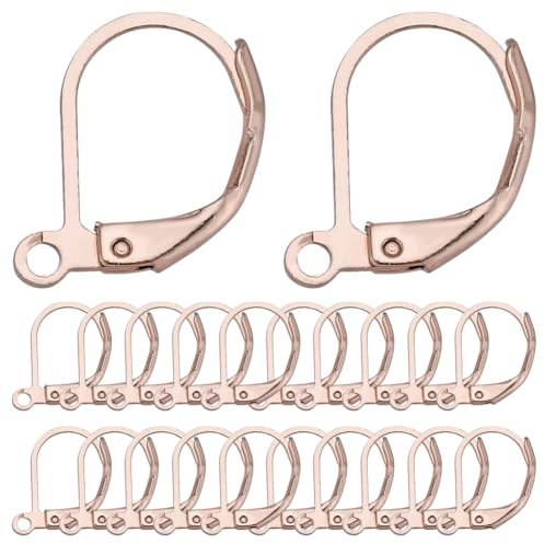SUNNYCLUE 1 Box 60Pcs Leverback Earring Findings Rose Gold Stainless Steel Earring Hooks Lever Back Ear Wire Leverbacks French Earring Hooks Hypoallergenic Dangle Earwire for jewellery Making Supplies