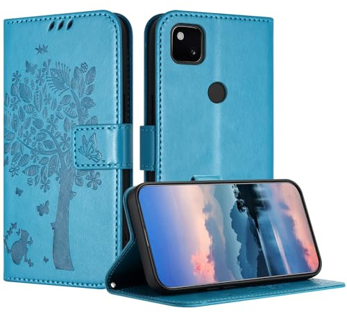 JayModCase Hülle für Google Pixel 4A, Leder Klapphülle Schutzhülle mit [Kartenfach] [Standfunktion] [Magnetverschluss] Handyhülle Kompatibel mit Google 4A - Blau