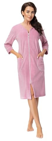 DOROTA trendiger und gemütlicher Damen Baumwoll-Bademantel mit Reißverschluss & Taschen, made in EU, Altrosa, Gr. XL