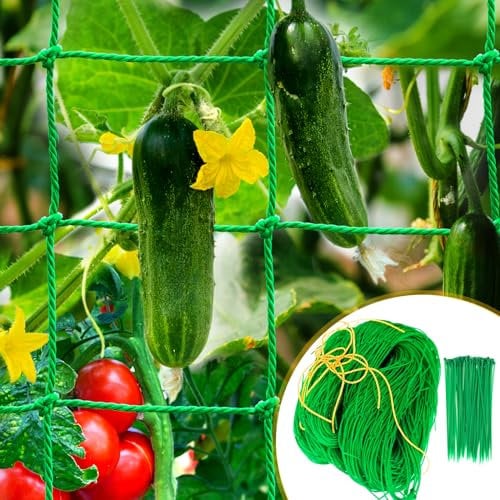 Konekel Ranknetz, 1.8m x 1.8m Ranknetz für Gurken & Kletterpflanzen, Gurkennetz Gartennetz mit 10cm Maschnweite, Pflanzennetz für Tomaten mit 30 pcs Pflanzenbindern für Garten und Gewächshaus