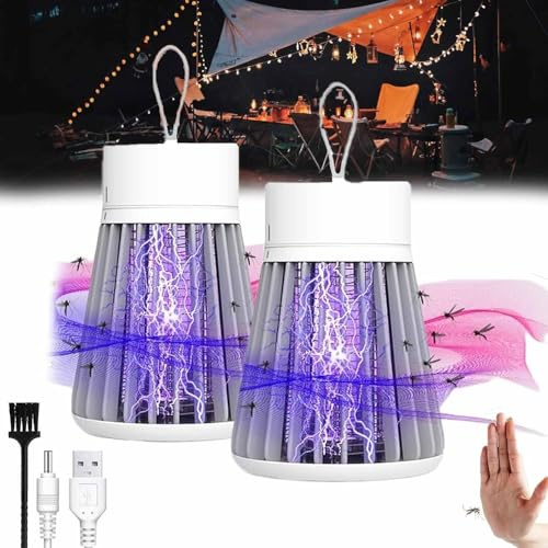 Lampe Anti Moustique,360 ° UV Électrique Anti Moustique,Lampe Anti-moustiques étanche D'extérieur, Chauffage Des Punaises De Lit, Zapper De Moustiques à Chargement Usb Pour La Ma(Size:2pcs,Color:Gris)