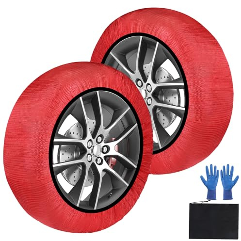 SWAWIS Cadenas Coche Nieve Textil EN16662-1 Homologado Talla XL | Cadenas Nieve Cadenas de Nieve para Coche Snow Sock para R14 - R22 Resistente a la Abrasión y al Desgarro, 1 Par Rojo