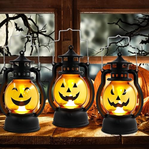 3 Stück Halloween Laterne,Halloween kürbis Laterne,Halloween Deko Lampe,Kürbis Licht,Halloween Deko Kürbis,LED Kürbis,Halloween Vintage Kürbis Laterne,für Innen Außen Gärten Party Halloween Deko