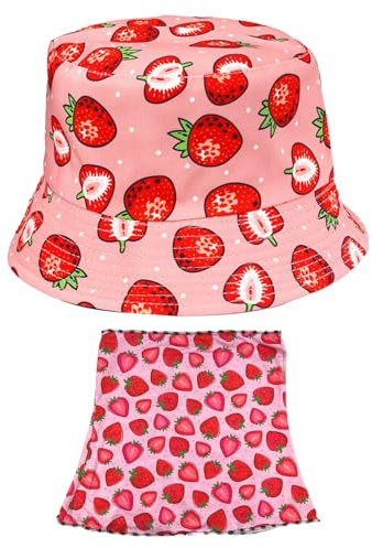 ZGDEIWGF 1 Stück Erdbeer-Damen-Fischerhut, 1 Stück Sonnenschutzmaske, Outdoor-Fischerhut, Sonnenschutz-Erdbeerhut, Damen-Fischerhut