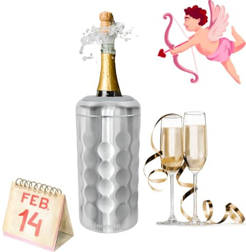 LoNesito® Rafraichisseur de vin, champagne, champagne, cidre, vodka - Rafraichisseur de bouteilles - excursion - Camping - cocktail - Profitez - partagez - cadeau - Porte-bouteille, Couleur Argent