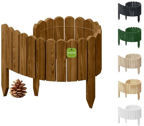 Floranica Rollborder Recinzione in legno flessibile 100 x 40 cm Marrone (accorciabile) Legno di pino Bordatura aiuole prato Staccionata in legno Decorazione da giardino