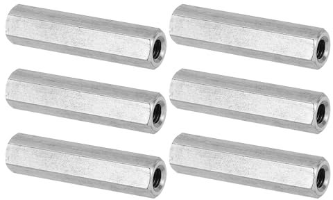 PATIKIL M6 x 1-Pitch Dado Esagonale Lungo Acciaio Inossidabile 304, 6pz 50mm/ 2 L Dadi di Accoppiamento Dado a Barra Lunga Intera Connettore per Barra Filettata, Tono Argento