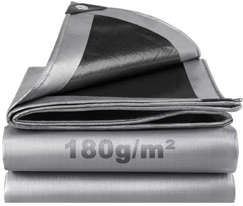 Lona Impermeable Exterior 2x3m, 180g/m² Lona de Protección Toldo Reforzado PE con Ojales, Duradera Resistente a Los Rayos UV Desgarros, Multiusos para Terrazas Muebles Jardín Piscina Coche Negro-Plata