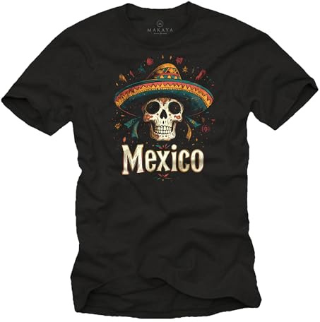 MAKAYA Mexico T-Shirt Design Skull Dia De Los Muertos Totenkopf Motiv