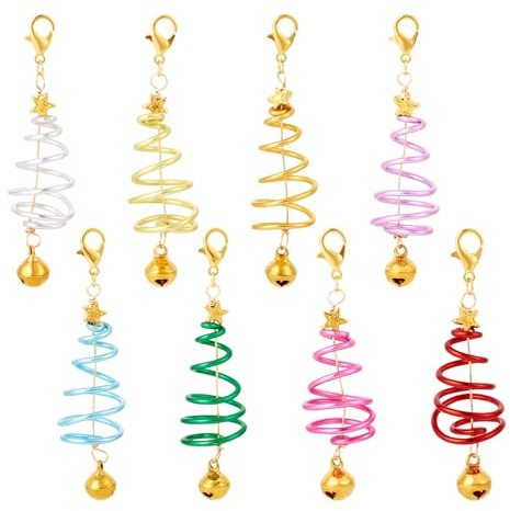 Sparkeads 16 Stück Weihnachtsbaum-Anhänger mit Karabinerverschlüssen, winterlicher Weihnachtsbaum-Anhänger mit goldener Glocke, Aluminiumdraht, filigrane Anhänger für Geschenktüten, Halsketten, DIY,