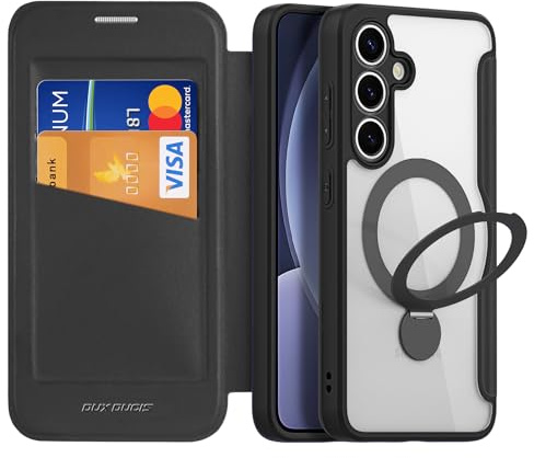 DUX DUCIS Handyhülle für Samsung Galaxy S25 Plus 5G Hülle Premium PU Leder Flip Case 360° Drehbar Magnetischer Ständer Schutzhülle mit [RFID Blocker] [Kartenfach] für Galaxy S25 Plus (Schwarz)