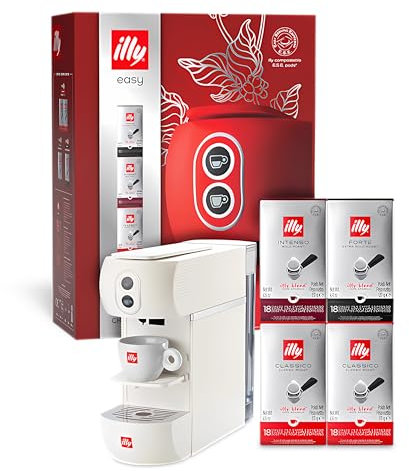 illy Xmas Bundle - Máquina de café de monodosis blanca Easy con 72 monodosis, paquete navideño