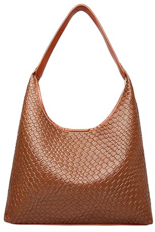 KYSUN Hobo Taschen, PU Leder Lässige Shopper, Gewebte Tote Tasche, Schultertaschen Damen, PU Tragetasche für Damen, Gewebte Ledertasche Einkaufstasche, PU Umhängetasche Unterarm Damen (Braun)