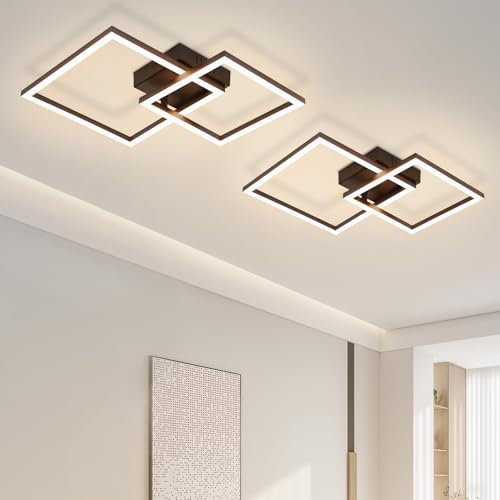 Homefire Deckenlampe LED Deckenleuchte Wohnzimmer -2er 20W Wohnzimmerlampe Warmweiß Schlafzimmerlampe Modern Design Schwarz Küche Lampe Eckig Deckenbeleuchtung für Schlafzimmer Flur Büro