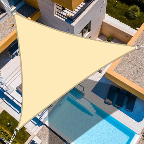 KIMIGO Toldo Vela de Sombra Impermeable 3x3x3m,Toldo de Patio,Toldo Vela de Sombra Triangular Impermeable Protección UV a Prueba de Viento,Adecuado para Jardín de Patio,Terraza Exterior,Beige