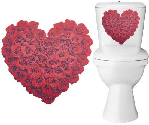 GORGECRAFT 4Pcs Red Rose Toilet Stickers Heart Flower Toilet Cover Sticker Decals Valentine's Day Floral Self-Adhesive Waterproof Bathroom Bouquet Wall Sticker for Toilet Lid Tank Seat Laptop Window