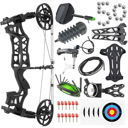 Poearcus Bogenschießen Compound Bogen Set 40-70lbs Einstellbare Stahlkugel und Pfeil Doppelzweckbogen Jagdbögen zum Schießen Bogenfischen Zielschießen (Compound Bogen Set)