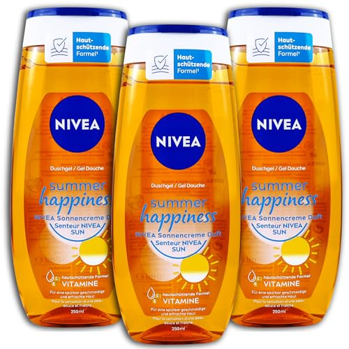 3 er Pack NIVEA Shower Gel Duschgel summer happiness NIVEA Sonnencreme Duft 3 x 250 ml