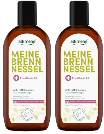 alkmene 2x Shampoo gegen fettige Haare mit Brennnessel 250 ml - Veganes Shampoo fettige Kopfhaut vermindert schnelles Nachfetten - Haarshampoo fettiger Ansatz