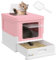PawHut Cat Litter Tray with Hood Enclosed Cat Litter Box Pet Toilet w/Lid, Scoop, Front Entry, 47.5 x 35.5 x 36.7cm - Pink