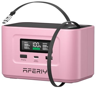 AFERIY Generateur Electrique Portable 100W, 99.2Wh/31000mAh, Charge Rapide Dual USB-C PD3.0, Charge Solaire, Protection Sécurité 6-en-1, Idéale pour Les Voyages, Le Camping et Les Urgences, Rose
