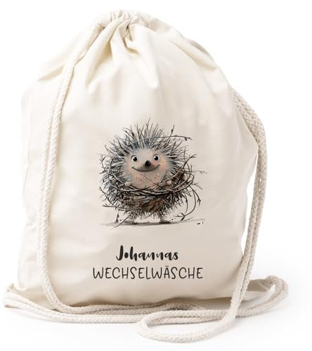 AMBERGER DESIGN by A&M Osterhage amd Turnbeutel Igel Wechselwäsche personalisiert-Name Kita-Rucksack Geschenk-Kindergarten personalisierter Sport-Beutel