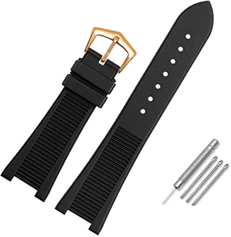 NFRFK Das Zubehör für Uhrenarmbänder ist für die Uhrenkette Patek Philippe 5711 5712G Nautilus mit spezieller Kerbe und Silikonarmband von 24–13 mm geeignet(Black Rose Gold)