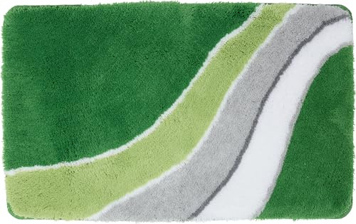 Erwin Müller Badematte Veria mit Wellenmuster grün Größe 70x120 cm - flauschig weicher Flor, Untersete rutschhemmend, für Fußbodenheizung geeignet