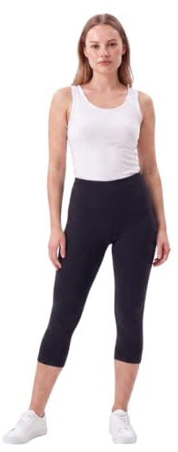 COMEOR Leggings Damen 3/4 Atmungsaktiver Baumwolle - High Waist Caprihose, Kurze Sport Leggins, Radlerhose Elastische Blickdicht Yogahose Sporthose (Schwarz, XXL)