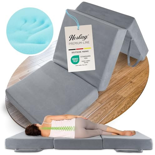 Herlag Orthopädische Klappmatratze 200x120x14cm | Extra Dickes Gästebett 14 cm hoch | Faltmatratze Härtegrad H3 | Deluxe-Komfort Visco-Schaum