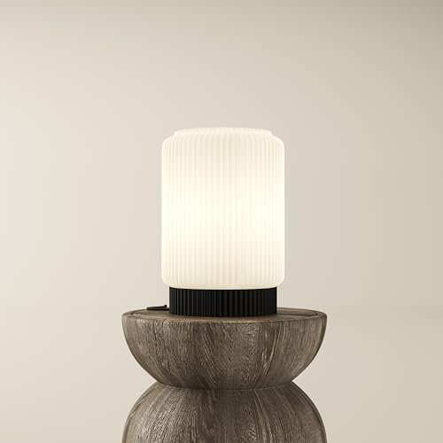 LUMVIK Tischlampe ELDAR, Design Tischleuchte für Wohnzimmer, Indirektes Licht für Sideboard, gemütliche Tisch Lampe mit naturfarbenem Schirm, für warmes, weiches Licht, Design Statement für Zuhause