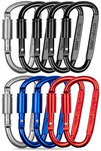 pullther 10 Stück Karabinerhaken, 80mm/3.15'' Karabiner groß, Aluminium Karabinerhaken mit Drehgelenk, für Outdoor Sport, Wandern, Camping, Angeln - Mehrfarbige
