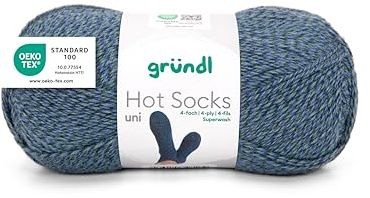 Gründl Wolle Hot Socks uni 100 4-fach Sockenwolle 1 Knäuel 100 g, blau-grün | für 1 Paar Socken - Sockengarn - Weich und hautfreundlich - 75% Schurwolle, 25% Polyamid - 100 g / 420 m - Nadelstärke 2,5-3