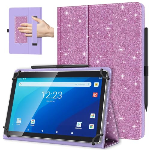 TiMOVO Coque Universel pour Tablette 10,1 Pouces, Violet Pailleté | Écran Tactile 9,6 à 11 Pouces, Tablettes Android, Boucle pour Stylet, Léger et Pliable, Main