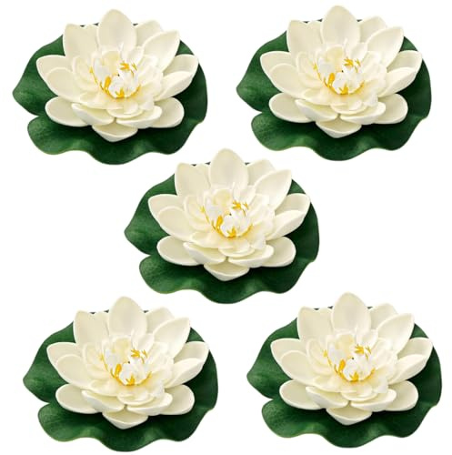 Hperu 5 Stück künstliche Lotusblumen – 3, 9 realistische schwimmende Seerosen-Dekoration für Fischteich, Aquarium, Garten, Terrasse
