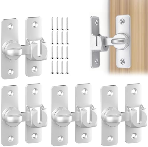 HERKINDNESS 4 Paare Schiebetürschloss, 90°/180° Verschlussriegel, Aluminiumlegierung Zusatzschloss Wohnungstür, mit 16 Schrauben Türverriegelung, Silber, für Türen, Fenster, Schränke