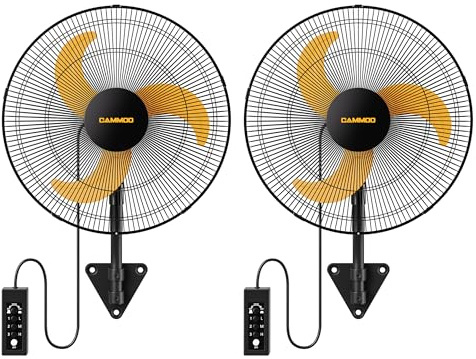CAMMOO 46cm Wall Mount Fan Oscillating, Extended 1m Wired Remote and 2m Power Cord, 3-Speed Indirtrial Wall Mounted Fan for Commercial, Greenhouse, Garage, Workshop, Horse Barn, Gym, 2 Packs