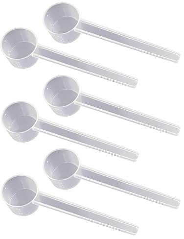 UYRVAPE 6 Pezzi Cucchiai Dosatori in Plastica, Cucchiaio Dosatore 5 g, misurino grammi, misurino proteine,Grammi Misurino Misuratore di Proteine ​​del Caffè in Polvere (Colore Trasparente)