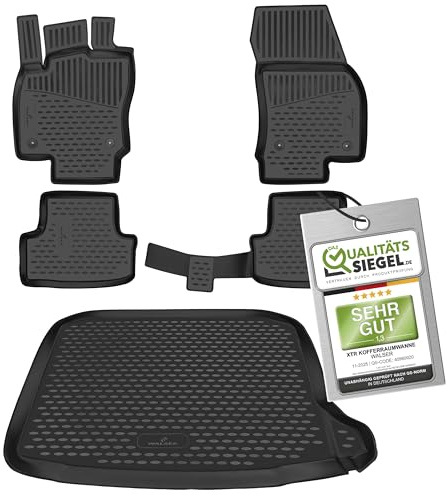 WALSER Kofferraumwanne & Gummi Fussmatten Set für Seat Ateca (KH7, KHP) 04/2016-Heute, 100% passgenaue Auto Fußmatten, Antirutschmatte PKW, Auto Gummimatten, Fussmatten Gummi